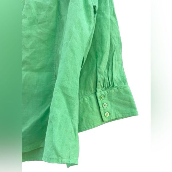Talbots Vintage Women's Irish Linen Button-Front V Neck Blouse in Green - Large - Picture 5 of 6